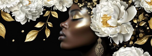 Foto Ätherische afrikanische schönheit mit goldenen blumenakzenten