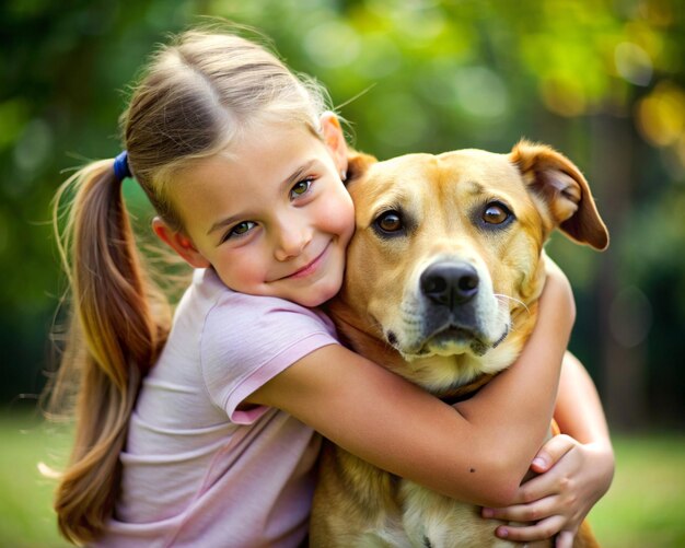 Foto el afecto eterno de una niña por su fiel perro