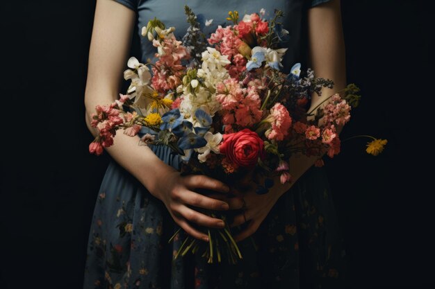 Afecto en flor Una persona que abraza la belleza de las flores