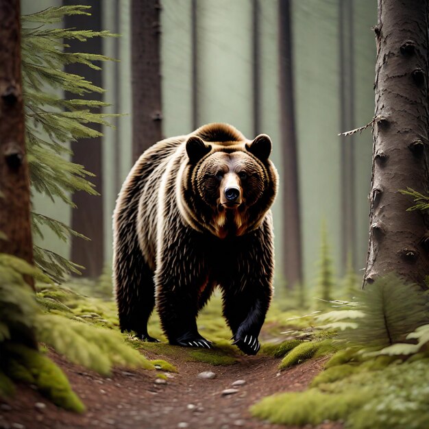 Una afectuosa familia de osos pardos en el bosque de invierno