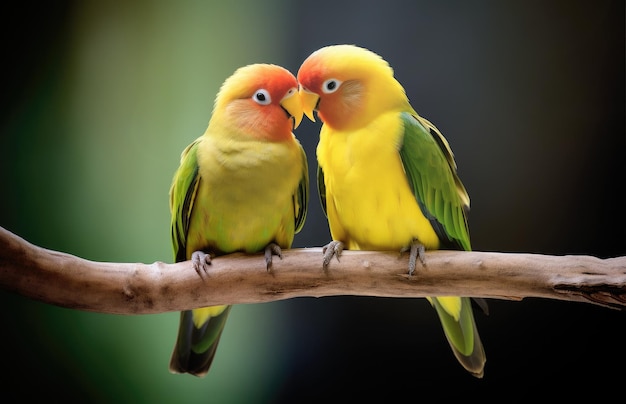 Afectuoso dúo de pájaros enamorados en armonía con la IA generativa