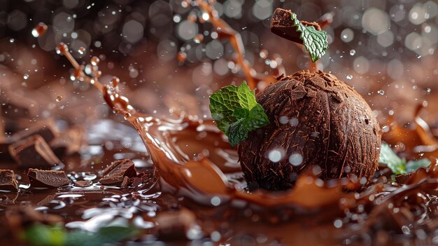 un afeitado de chocolate húmedo es salpicado con agua y salpicaduras