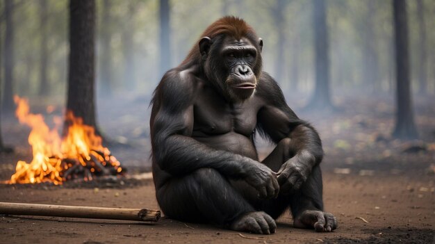 Affe im Waldbrandgebiet