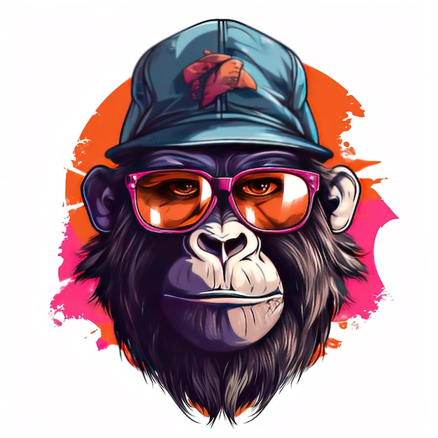 Affe mit Hut und Sonnenbrille Moderner Streetstyle für Aufkleber- oder T-Shirt-Design Generative KI