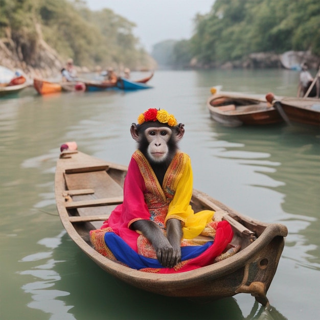 Affe sitzt im Boot. AI-erzeugtes Foto