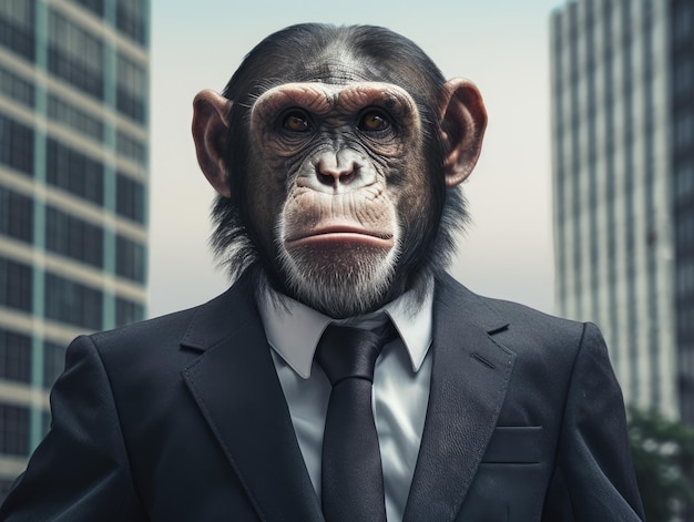 Affe trägt Anzug und Krawatte Geschäftsmann generative ai