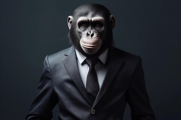 Affenkleid als Geschäftsmann auf dunklem Hintergrund