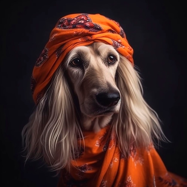 afghanischer Hund in einem nationalen Schal Turban lustig süßes Haustier Nahaufnahmeporträt