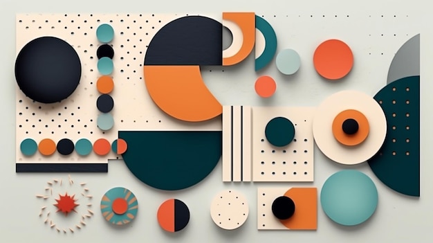 Afiche de arte geométrico con formas y figuras de cuadrados y círculos AI generado