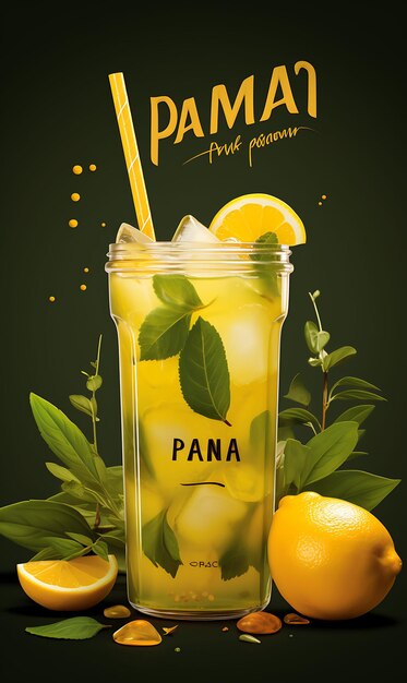 Afiche de bebida Aam Panna con mango crudo y hojas de menta, celebraciones indias frescas, cocina de estilo de vida