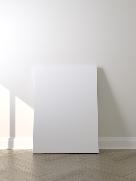 Foto afiche blanco en el suelo con maqueta de marco en blanco para su diseño. maqueta de diseño buen uso para su diseño