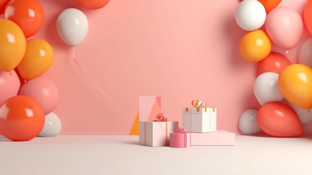 Afiche de celebración de fiesta de cumpleaños minimalista de estilo 3d con espacio en blanco para texto