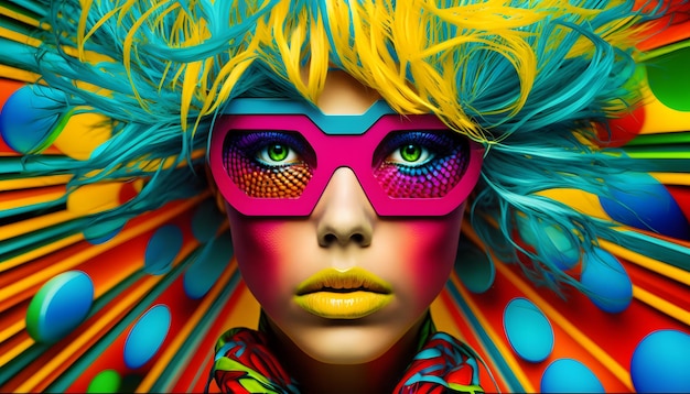 Un afiche colorido para un desfile de modas llamado arcoíris de la marca.