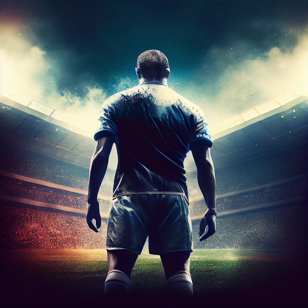 Afiche deportivo abstracto jugador de fútbol golpeando la pelota Imagen generada por IA