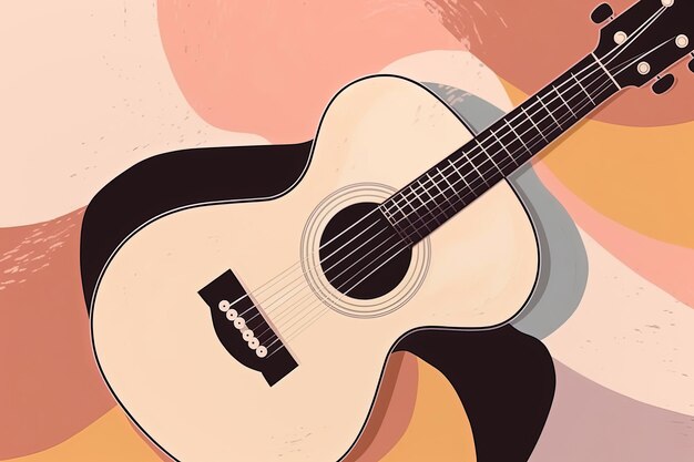 Afiche del festival de música country con guitarra acústica colores pastel IA generativa