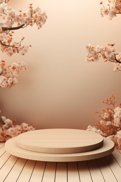 Afiche minimalista de otoño beige para exhibición de productos Podio beige con paisaje de fantasía