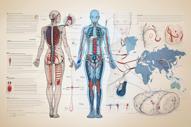 Afiche de neurología con elementos infográficos de estilo retro vintage de las entrañas del cuerpo y editables