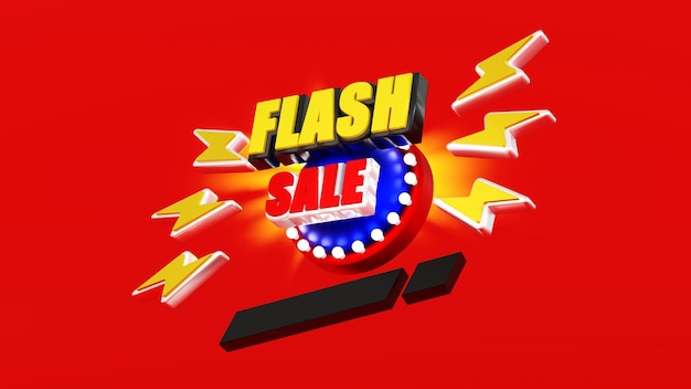 Afiche de palabras de venta flash o plantilla de banner para promoción de campañas en sitios web y renderizado 3D en redes sociales
