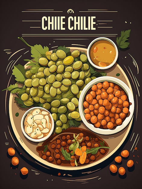 Foto afiche del plato chole bhature con garbanzos y encurtidos que calienta una cocina de estilo de vida de celebraciones indias