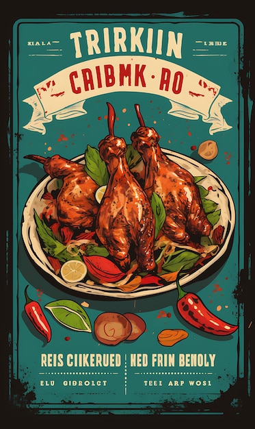 Foto afiche del plato de pollo tikka con horno tandoor y elegantes celebraciones indias a la parrilla cocina de estilo de vida