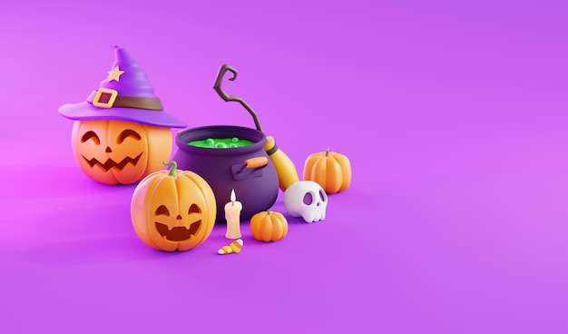 Foto afiche de promoción de halloween o plantilla de banner con araña y murciélago fantasma de calabaza de halloween