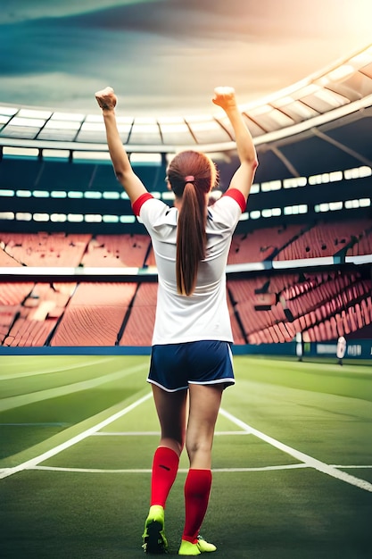 Aficionadas al fútbol femenino en el estadio celebrando la victoria disfrutando después de un campeonato de fútbol