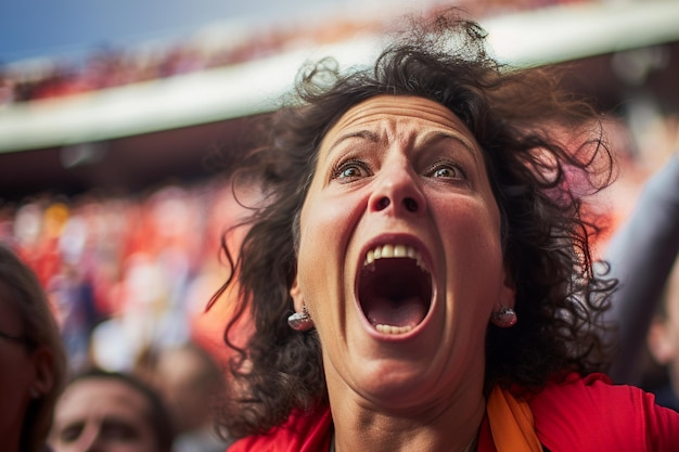 Aficionadas españolas de fútbol en un estadio de la Copa del Mundo celebrando la victoria de la selección española de fútbol