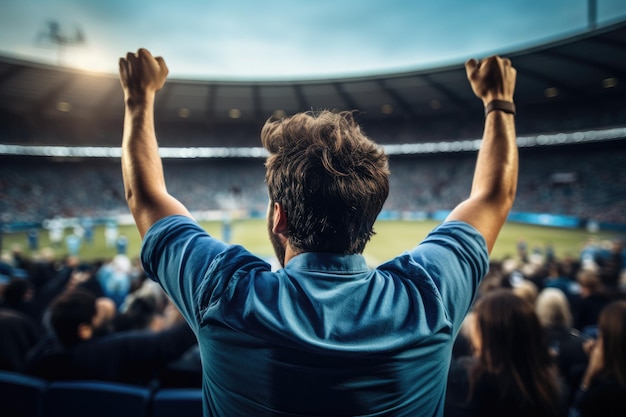 Los aficionados al deporte aplauden y celebran un torneo ganador en el estadio AI generativa