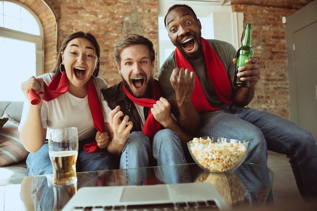 Aficionados al fútbol en casa, deporte. Viendo la transmisión