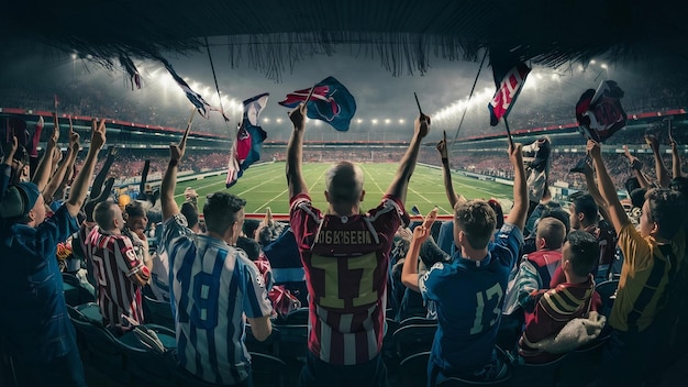 Los aficionados al fútbol en el estadio por detrás