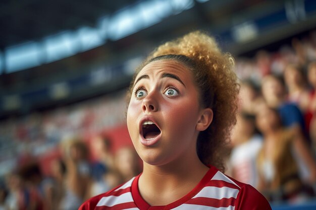 Aficionados al fútbol femenino americano en un estadio de la Copa del Mundo apoyando a la selección nacional