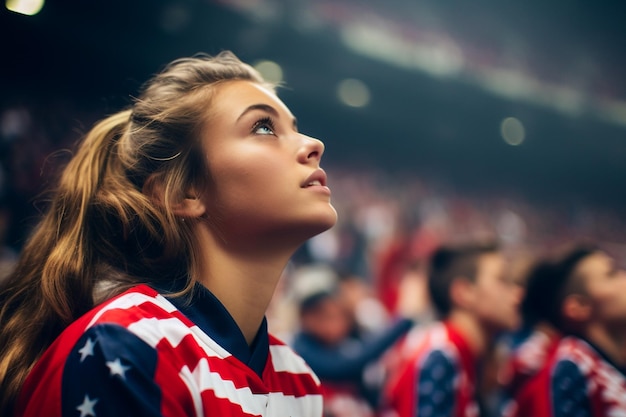 Aficionados al fútbol femenino americano en un estadio de la Copa del Mundo apoyando a la selección nacional