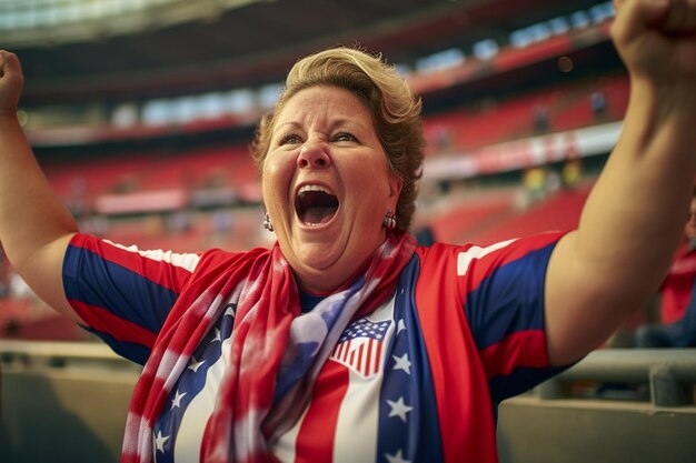 Aficionados al fútbol femenino americano en un estadio de la Copa del Mundo apoyando a la selección nacional