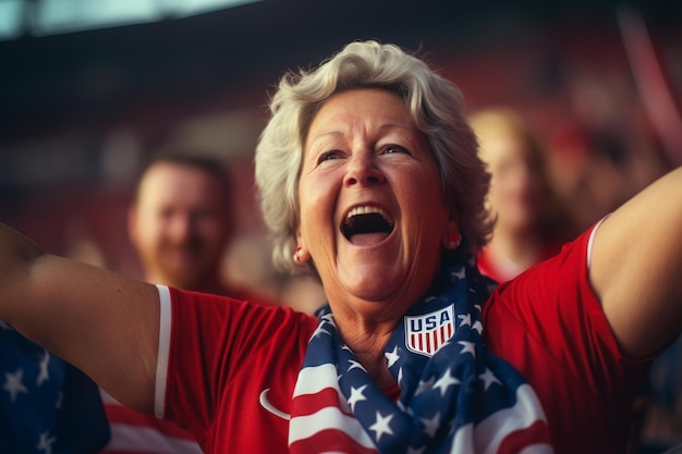 Aficionados al fútbol femenino americano en un estadio de la Copa del Mundo apoyando a la selección nacional