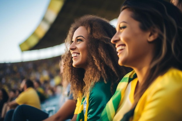 Aficionados al fútbol femenino brasileño en un estadio de la Copa del Mundo apoyando a la selección nacional