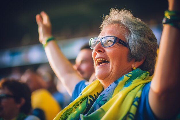 Aficionados al fútbol femenino brasileño en un estadio de la Copa del Mundo apoyando a la selección nacional