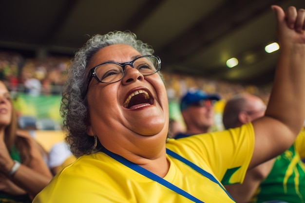 Aficionados al fútbol femenino brasileño en un estadio de la Copa del Mundo apoyando a la selección nacional