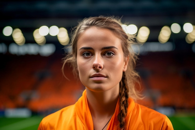 Aficionados al fútbol femenino holandés en un estadio de la Copa del Mundo apoyando a la selección nacional