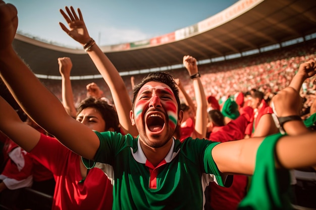 Foto aficionados al fútbol latinoamericano de méxico celebrando un gol dentro de un estadio