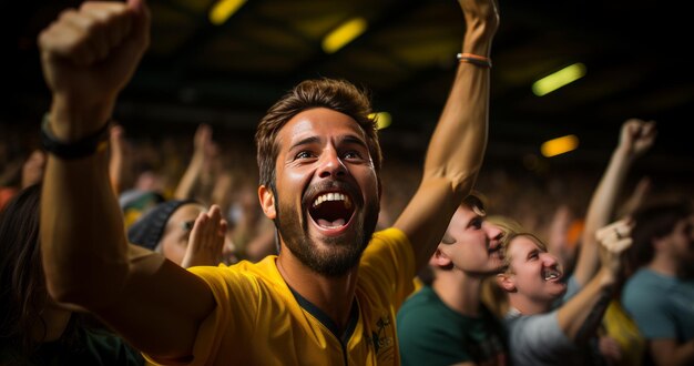 Foto los aficionados al fútbol masculino aplaudiendo