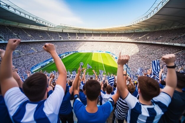 los aficionados celebrando y animando el partido de fútbol