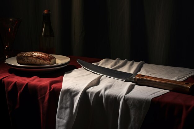 Foto afilada e pronta uma faca de cozinha na mesa