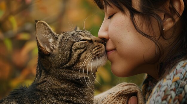 Foto afinidad afectuosa un gato amoroso y su dueño disfrutando de una interacción lúdica que expresa el profundo vínculo que comparten