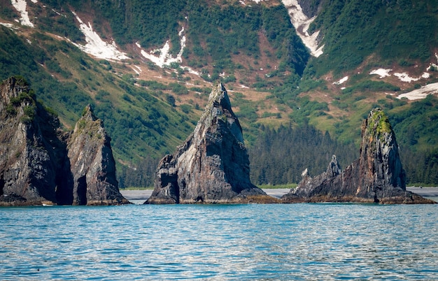 Afloramientos rocosos en la bahía de Seward en Alaska