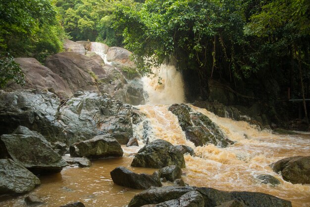 Afluente Cachoeira na estação das chuvas na ilha de Koh Samui, Tailândia