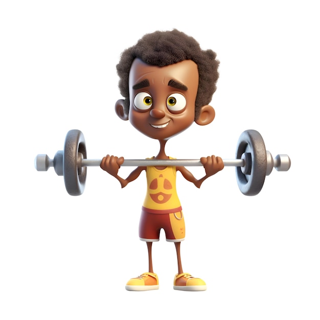 Foto african american boy lifting a barbell3d renderwhite background