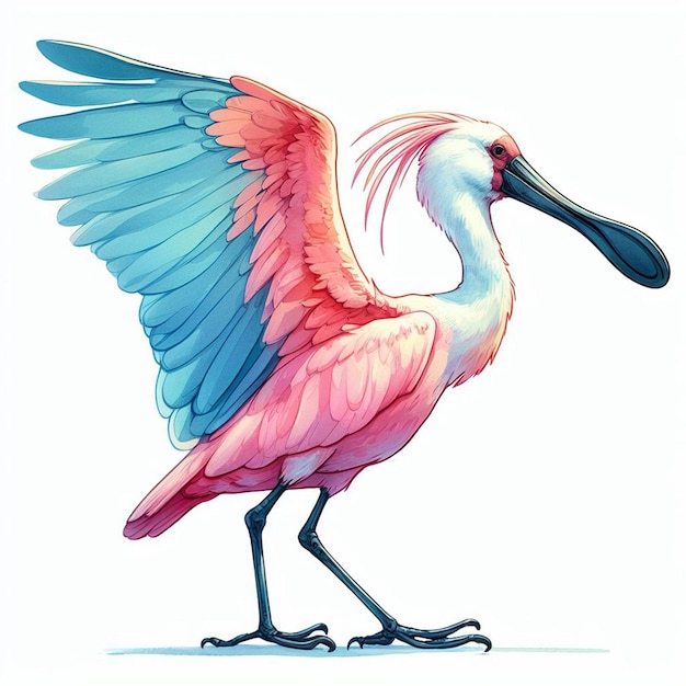 African Spoonbill color de agua dibujos animados de dibujo a mano animación 3D estilo minimalista vibrante ai