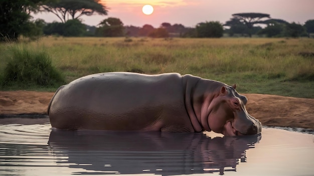 Foto africano hipopótamo anfíbio