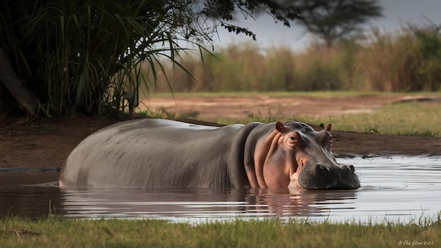 Foto africano hipopótamo anfíbio