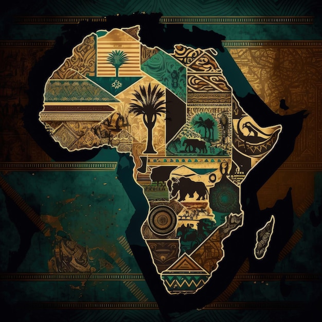 Afrika-Kartenillustration mit afrikanischen Farben schwarzer Geschichtsmonat Generative KI